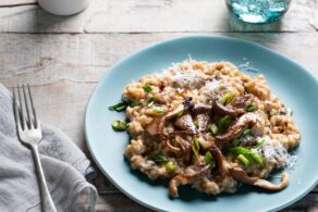 Mushroom Miso Risotto with Chilli Oil and Golden Oyster Mushrooms