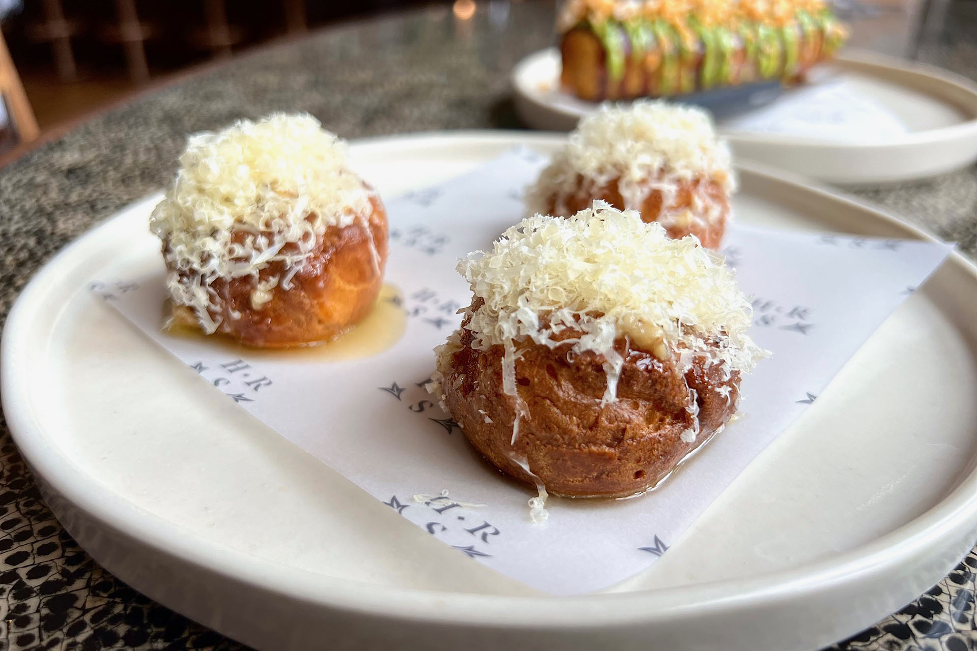 Cheese Puffs, Crushed Walnut, Black Pepper Honey